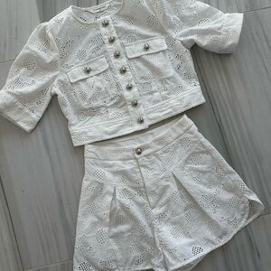 Commense Eyelet High-Waist Shorts Set